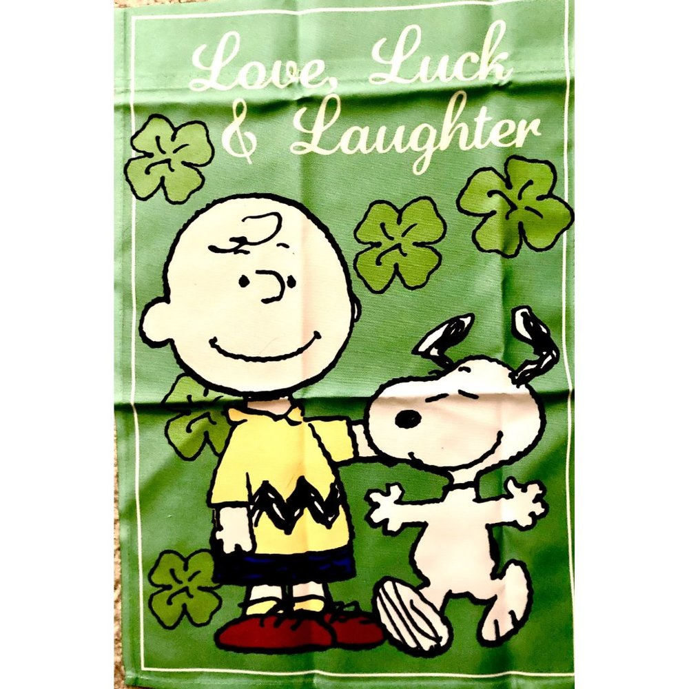 Love, Luck & Laughter SNOOPY PEANUTS GANG Garden Flag 12"x18" 100463 St. Pats NU